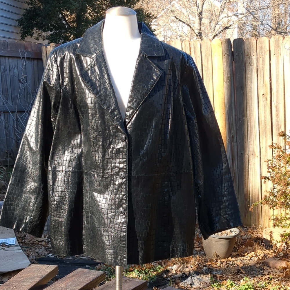 Dialogue Black Embossed Leather Jacket
